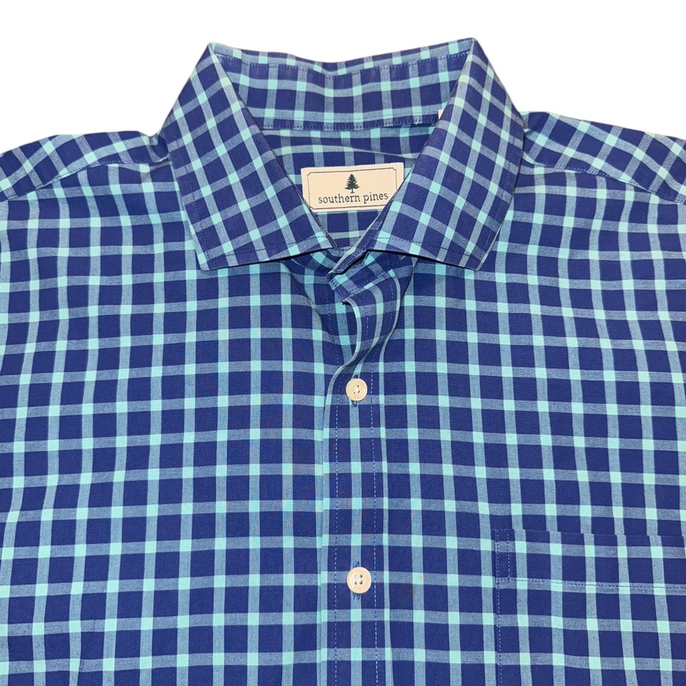 Southern Pines - Blue and Teal Plaid Long Sleeve Button‎ Down- XL